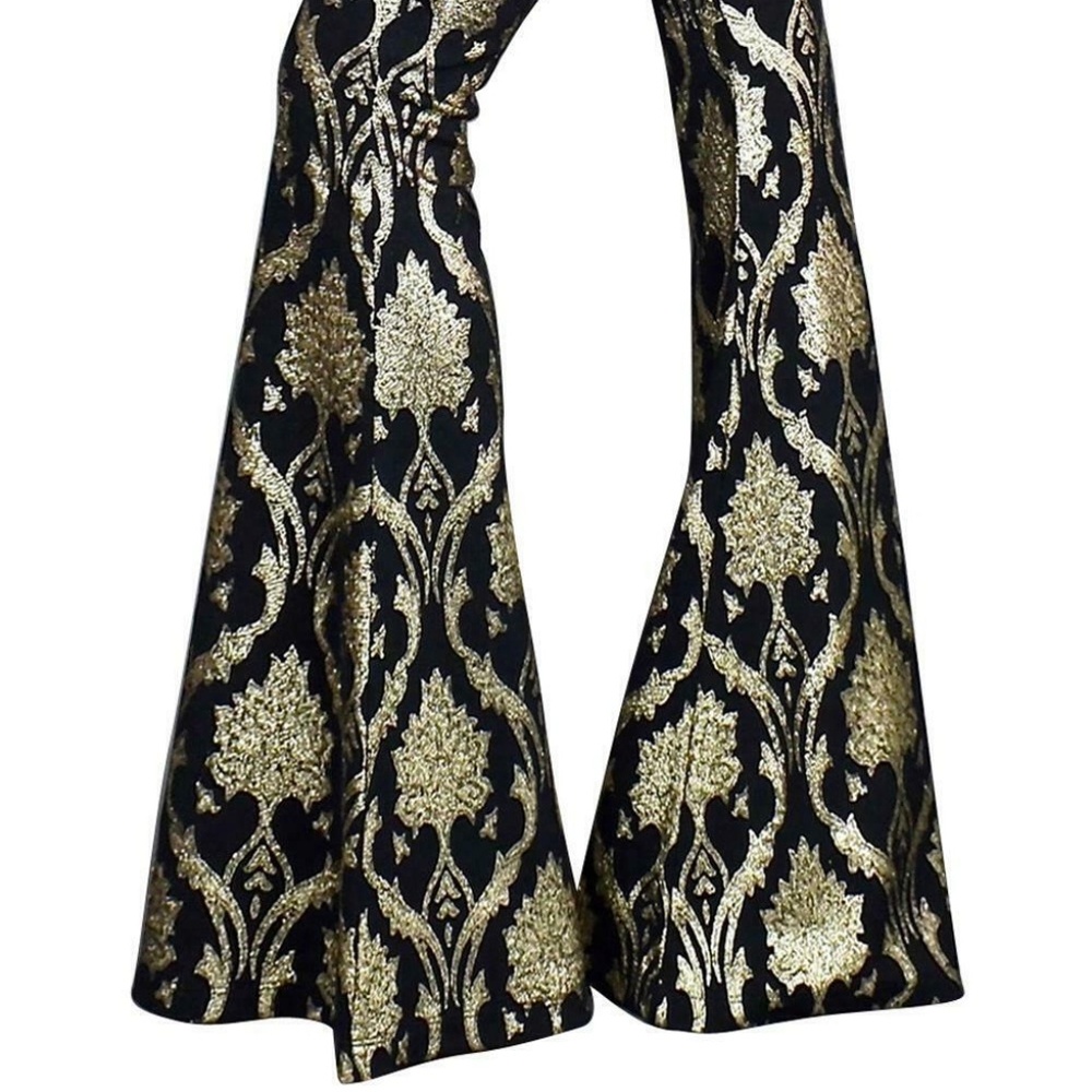 Retro Gold Leaf Foil Print Flare Bell Bottom Trous